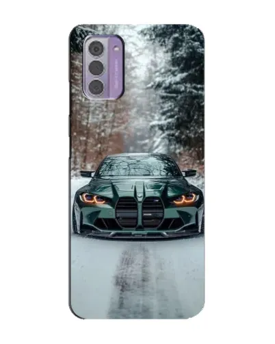 Чехол для Nokia G42 с картинкой «BMW в зимнем лесу»