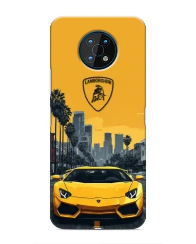 Чехол для Nokia G50 с картинкой «Желтый Lamborghini город»