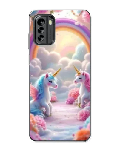 Чехол для Nokia G60 с картинкой «Радуга и единороги»