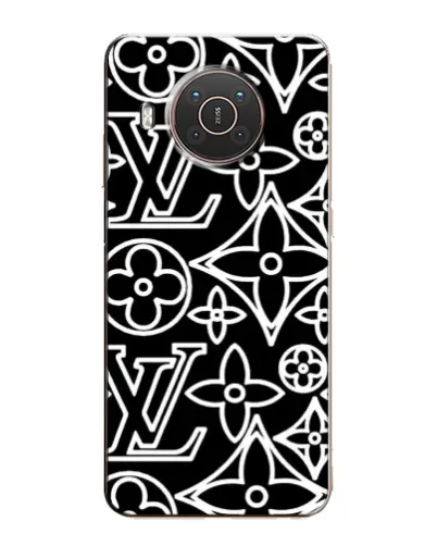 Чехол для Nokia X20 с картинкой «Черно-белый узор LV»
