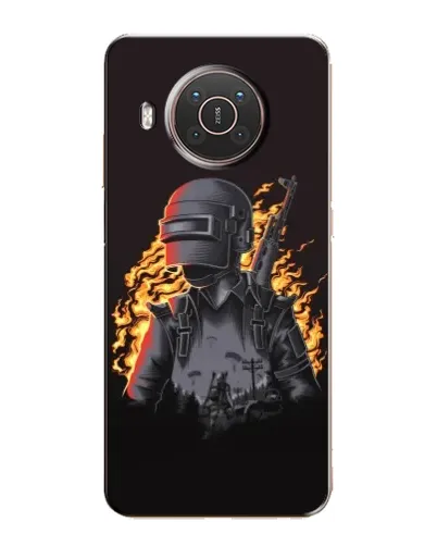 Чехол для Nokia X20 с картинкой «PUBG — огненный силуэт»
