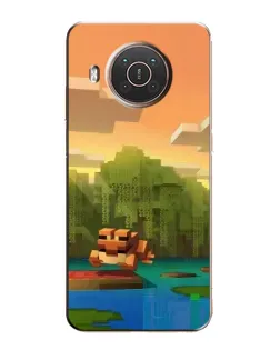 Чехол для Nokia X20 с картинкой «Майнкрафт закат солнца»