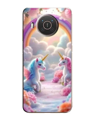 Чехол для Nokia X20 с картинкой «Радуга и единороги»