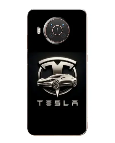 Чехол для Nokia X20 с картинкой «Tesla — серебристое авто»