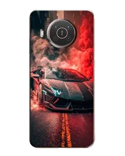Чехол для Nokia X20 с картинкой «Lamborghini красный дым»