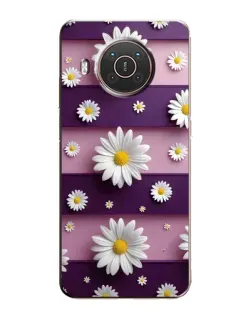 Чехол для Nokia X20 с картинкой «Ромашки на фиолетовом»