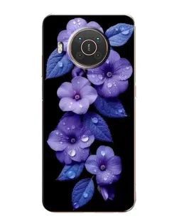 Чехол для Nokia X20 с картинкой «Фиолетовые цветы с росою»
