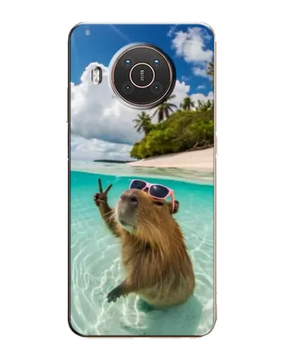 Чехол для Nokia X20 с картинкой «Капибара на море»