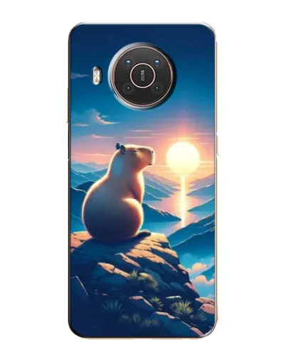 Чехол для Nokia X20 с картинкой «Закат солнца с капибарой»