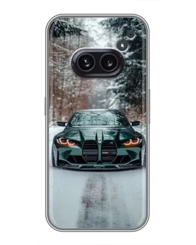 Чехол для Nothing Phone 2a с картинкой «BMW в зимнем лесу»