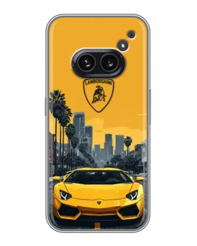 Чехол для Nothing Phone 2a с картинкой «Желтый Lamborghini город»