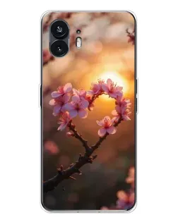 Чохол для Nothing Phone 3 з картинкою «Рожевий цвіт  сердечко на тлі заходу»