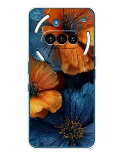 Чехол для Nothing Phone (3a) с картинкой «Яркая сине-оранжевая флора»