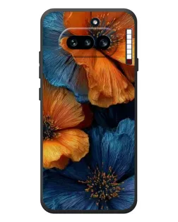 Чехол для Nothing Phone (4a) с картинкой «Яркая сине-оранжевая флора»