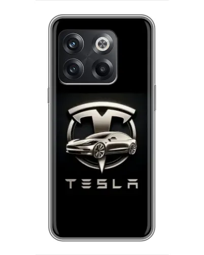 Чохол для OnePlus 10T з картинкою «Tesla — срібне авто»