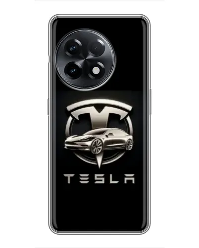 Чехол для OnePlus 11 Pro с картинкой «Tesla — серебристое авто»
