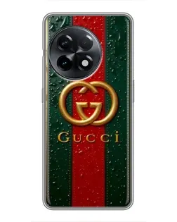 Чехол для OnePlus 11 с картинкой «Gucci — фирменная полоса и золото»