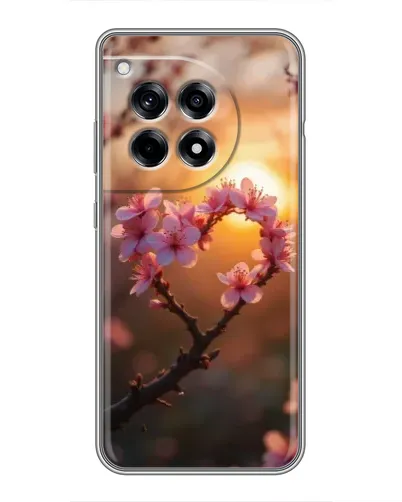 Чехол для OnePlus 12 Pro с картинкой «Розовый цвет сердце на фоне заката»
