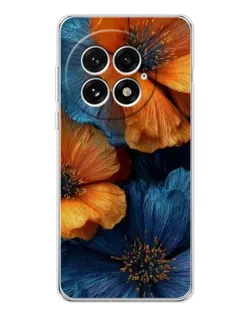 Чехол для OnePlus 13 с картинкой «Яркая сине-оранжевая флора»