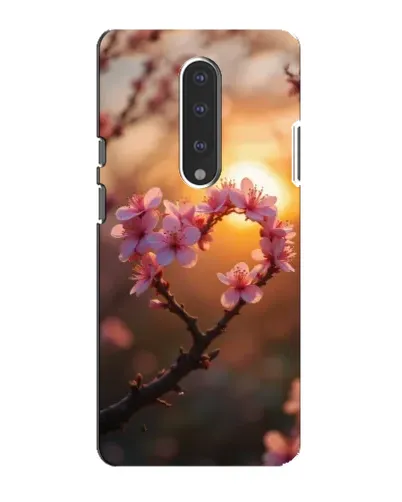 Чохол для OnePlus 7 з картинкою «Рожевий цвіт  сердечко на тлі заходу»