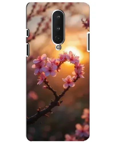 Чохол для OnePlus 8 з картинкою «Рожевий цвіт  сердечко на тлі заходу»