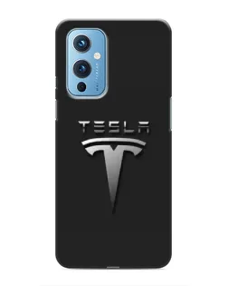 Чехол для OnePlus 9 с картинкой «Стальной логотип Tesla»