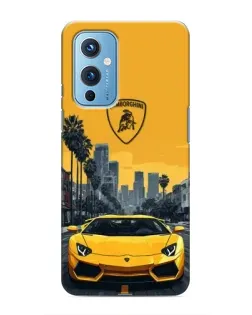 Чохол для OnePlus 9 з картинкою «Жовтий Lamborghini місто»