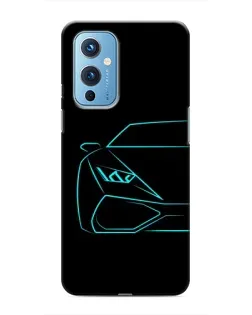 Чохол для OnePlus 9 з картинкою «Блакитний силует Lamborghini»