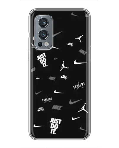 Чехол для OnePlus Nord 2 с картинкой «Nike Black Pattern»