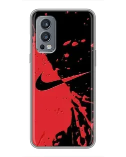 Чехол для OnePlus Nord 2 с картинкой «Красные брызги Nike»