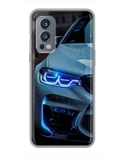 Чехол для OnePlus Nord 2 с картинкой «Взгляд BMW с синими фарами» Чехол для OnePlus Nord 2 с картинкой «Взгляд BMW с синими фарами»
