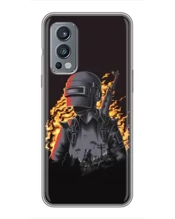 Чехол для OnePlus Nord 2 с картинкой «PUBG — огненный силуэт»