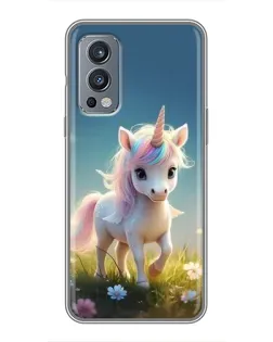 Чехол для OnePlus Nord 2 с картинкой «Единорог на поляне»