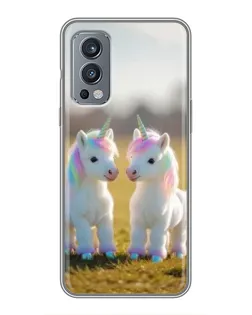 Чехол для OnePlus Nord 2 с картинкой «Пара единорогов»