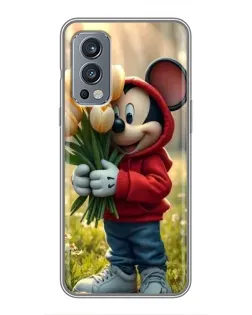 Чехол для OnePlus Nord 2 с картинкой «Микки с тюльпанами»