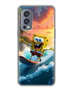 Чехол для OnePlus Nord 2 с картинкой «Губка Боб серфингист»