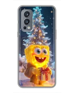 Чехол для OnePlus Nord 2 с картинкой «Рождественский Спанч Боб»