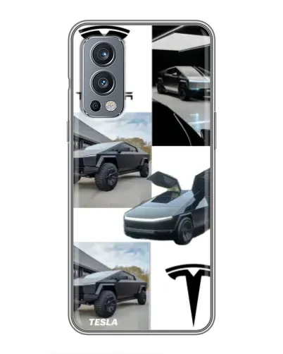 Чехол для OnePlus Nord 2 с картинкой «Коллаж Cybertruck Tesla»