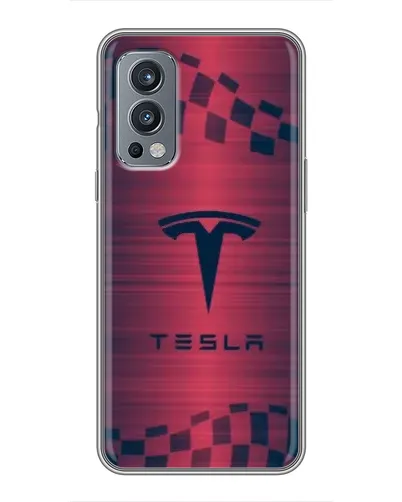Чехол для OnePlus Nord 2 с картинкой «Тесла красный карбон»