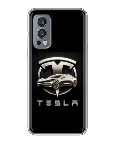 Чехол для OnePlus Nord 2 с картинкой «Tesla — серебристое авто»
