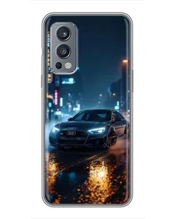Чехол для OnePlus Nord 2 с картинкой «Ночной город и Audi»