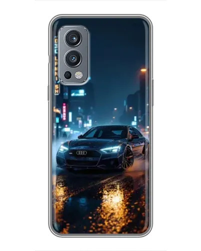 Чехол для OnePlus Nord 2 с картинкой «Ночной город и Audi» Чехол для OnePlus Nord 2 с картинкой «Ночной город и Audi»