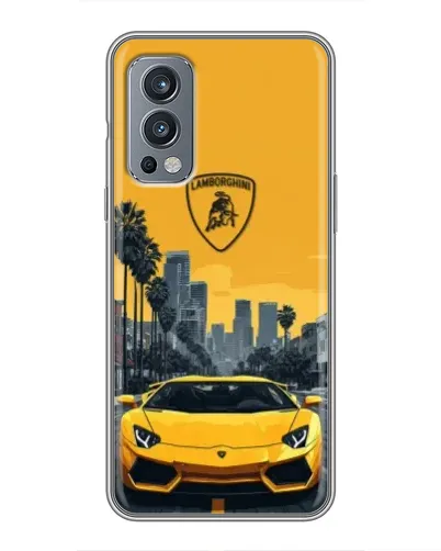 Чехол для OnePlus Nord 2 с картинкой «Желтый Lamborghini город»