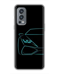Чехол для OnePlus Nord 2 с картинкой «Голубой силуэт Lamborghini» Чехол для OnePlus Nord 2 с картинкой «Голубой силуэт Lamborghini»