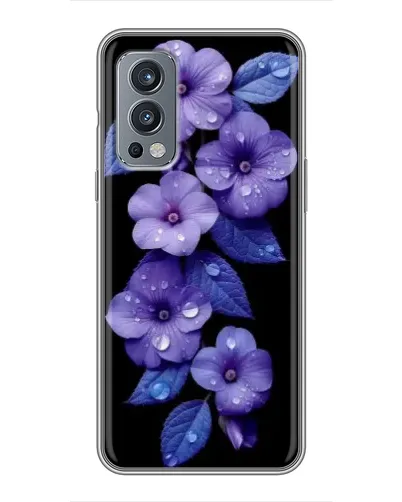 Чехол для OnePlus Nord 2 с картинкой «Фиолетовые цветы с росою»