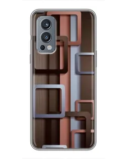 Чехол для OnePlus Nord 2 с картинкой «Коричневые объемные квадраты»