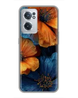Чехол для OnePlus Nord CE 2 Lite 5G с картинкой «Яркая сине-оранжевая флора»