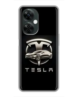 Чохол для OnePlus Nord CE 3 Lite з картинкою «Tesla — срібне авто»