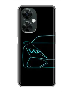 Чехол для OnePlus Nord CE 3 Lite с картинкой «Голубой силуэт Lamborghini»