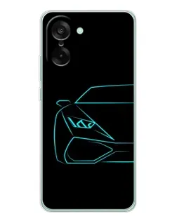 Чехол для OnePlus Nord CE 5 с картинкой «Голубой силуэт Lamborghini»